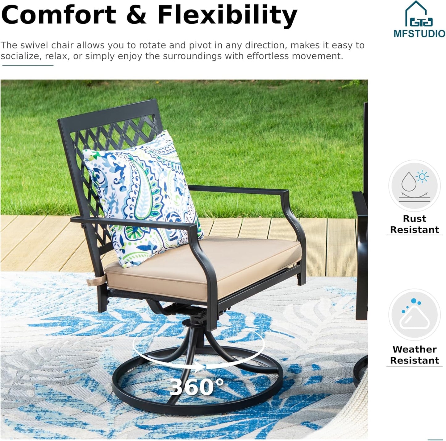 MFSTUDIO Patio Table and Chairs Set, Patio Dining Set for 8 Persons, 9 Piece Outdoor Dining Set with Expandable Table, Metal Outdoor Patio Furniture Set for Deck Backyard Poolside Garden