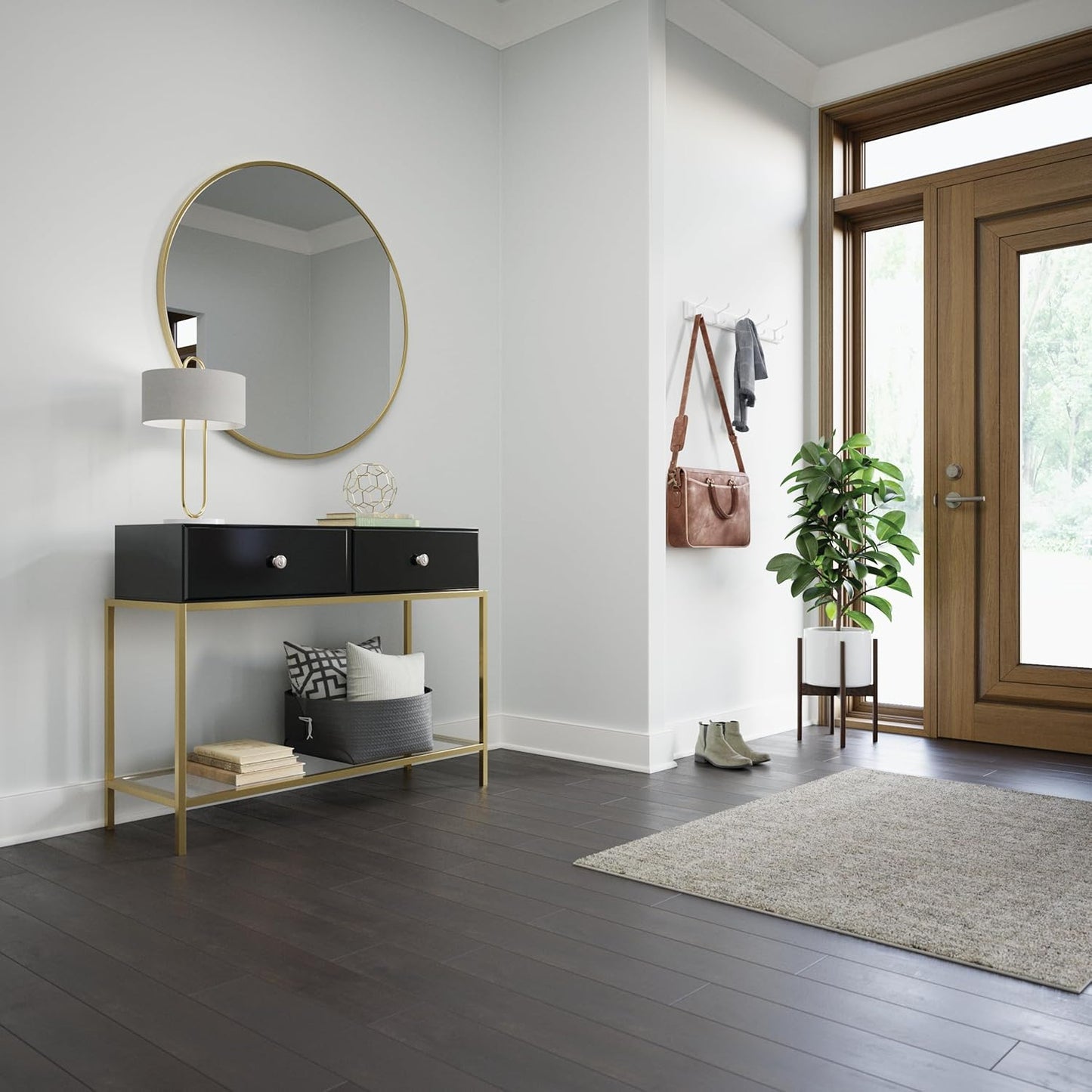 FRANKLIN BRASS Casual Curve Wall Mounted Pure White 27 in. Coat Rack, 5 Nickel Hooks, B46718K-PMN-R