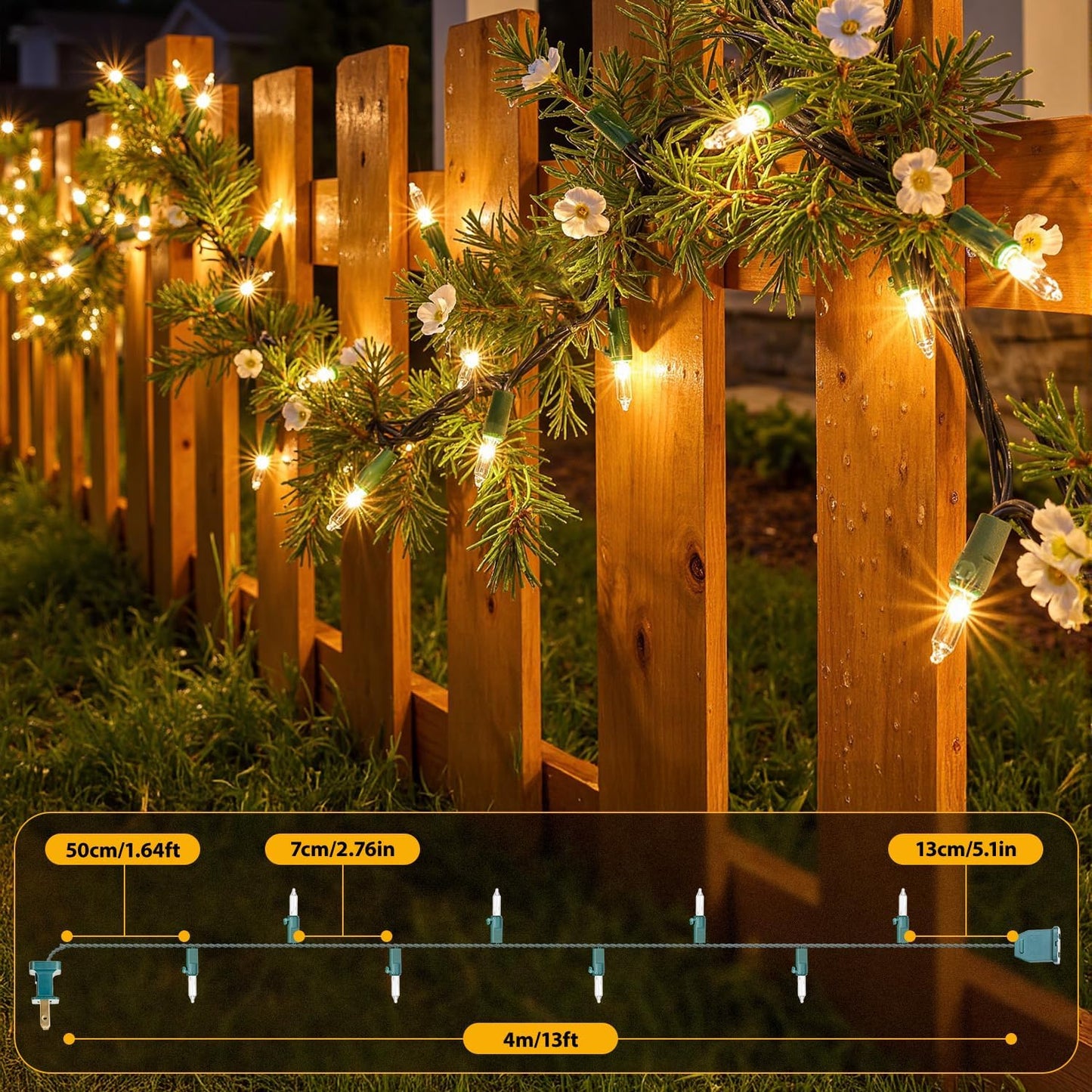 50-Count White Christmas Lights with Green Wire, 13FT Incandescent Bulbs Mini String Lights Connectable for Indoor, Christmas Tree, Outdoor, Classroom, Party, Garland, Xmas