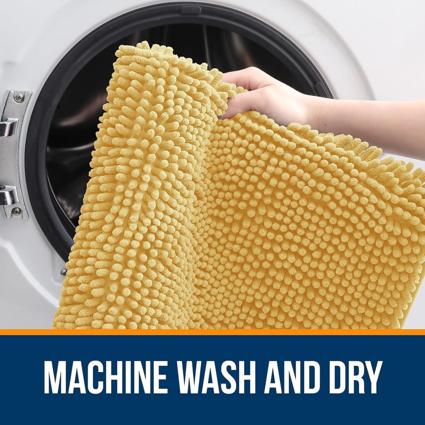 OLANLY Bathroom Rugs Sets 3 Piece, Soft Absorbent Chenille Bath Mats and U-Shaped Contour Toilet Rug, Quick Dry, Home Decor Accessories, Bath Mat Set for Bathroom (47"x20"+24"x16"+24"x20", Yellow)