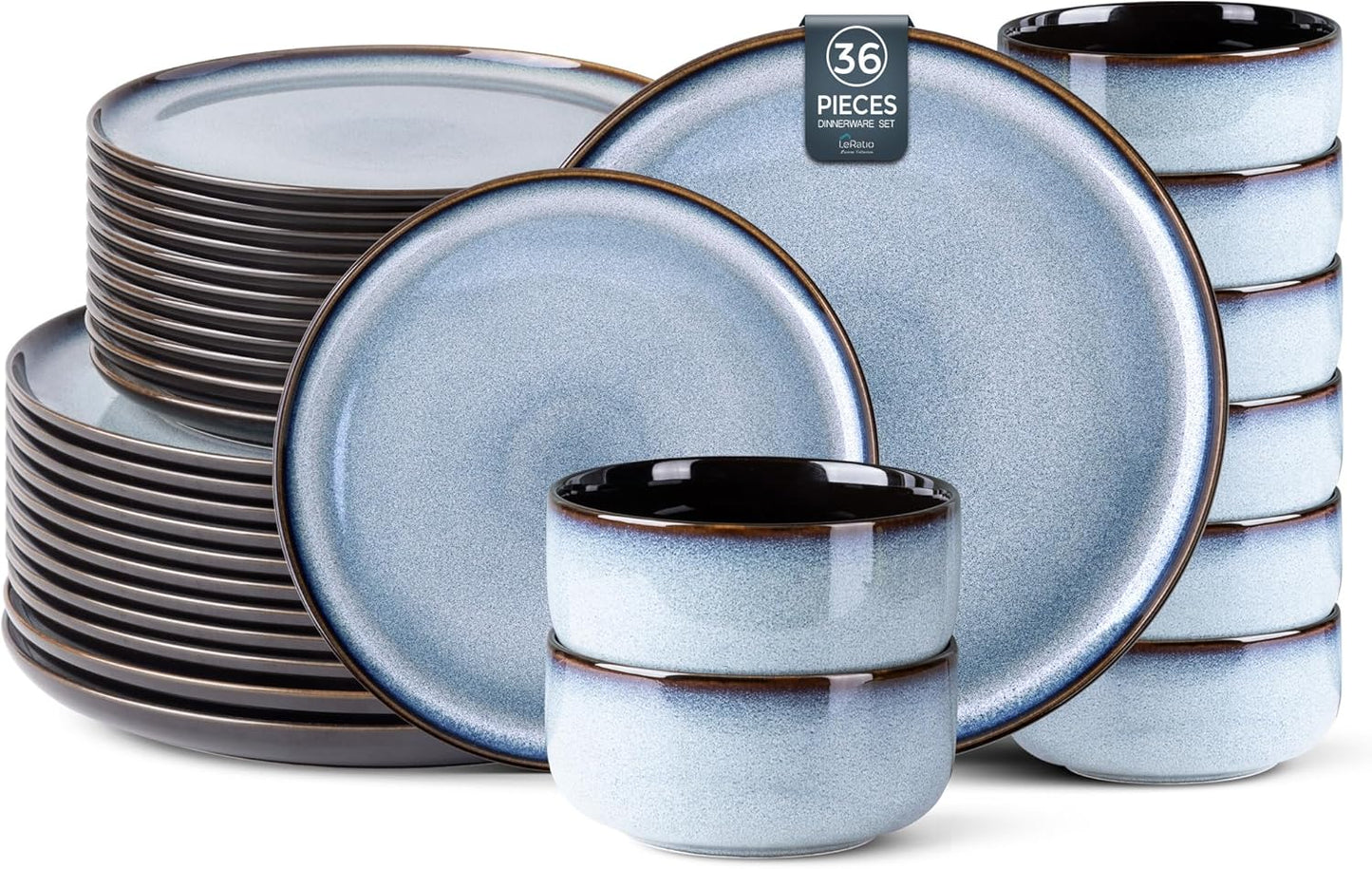 LERATIO Ceramic Dinnerware Sets for 12, 36 Pieces Plates and Bowls Sets, Reactive Glaze Dishes -Scratch Resistant, Dishwasher&Microwave Safe&Oven Safe