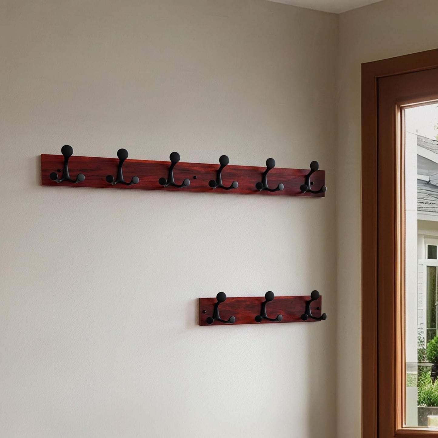 SKOLOO 36-Inch Cherry Wood Coat Rack Wall Mount with 6 Triple Hooks - Ideal for Family Entrances, Classrooms, and Pet Supplies Storage - Perfect Coat Hooks for Wall