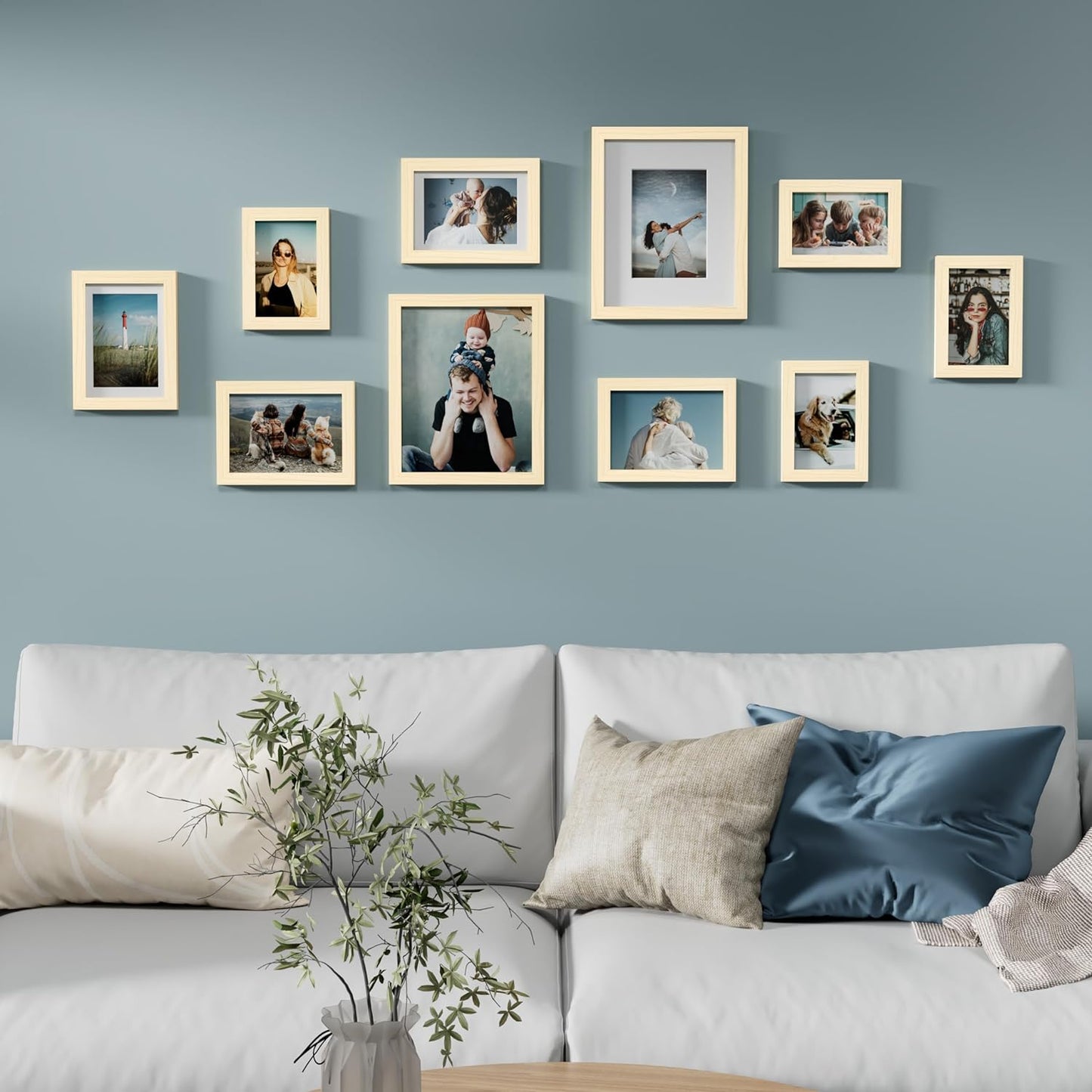 Vittanly Picture Frames Set of 10, Picture Frames Collage Wall Decor with Two 8x10, Four 5x7, and Four 4x6 Photo Frames, Gallery Wall Frame Set for Wall or Tabletop Display, Natural