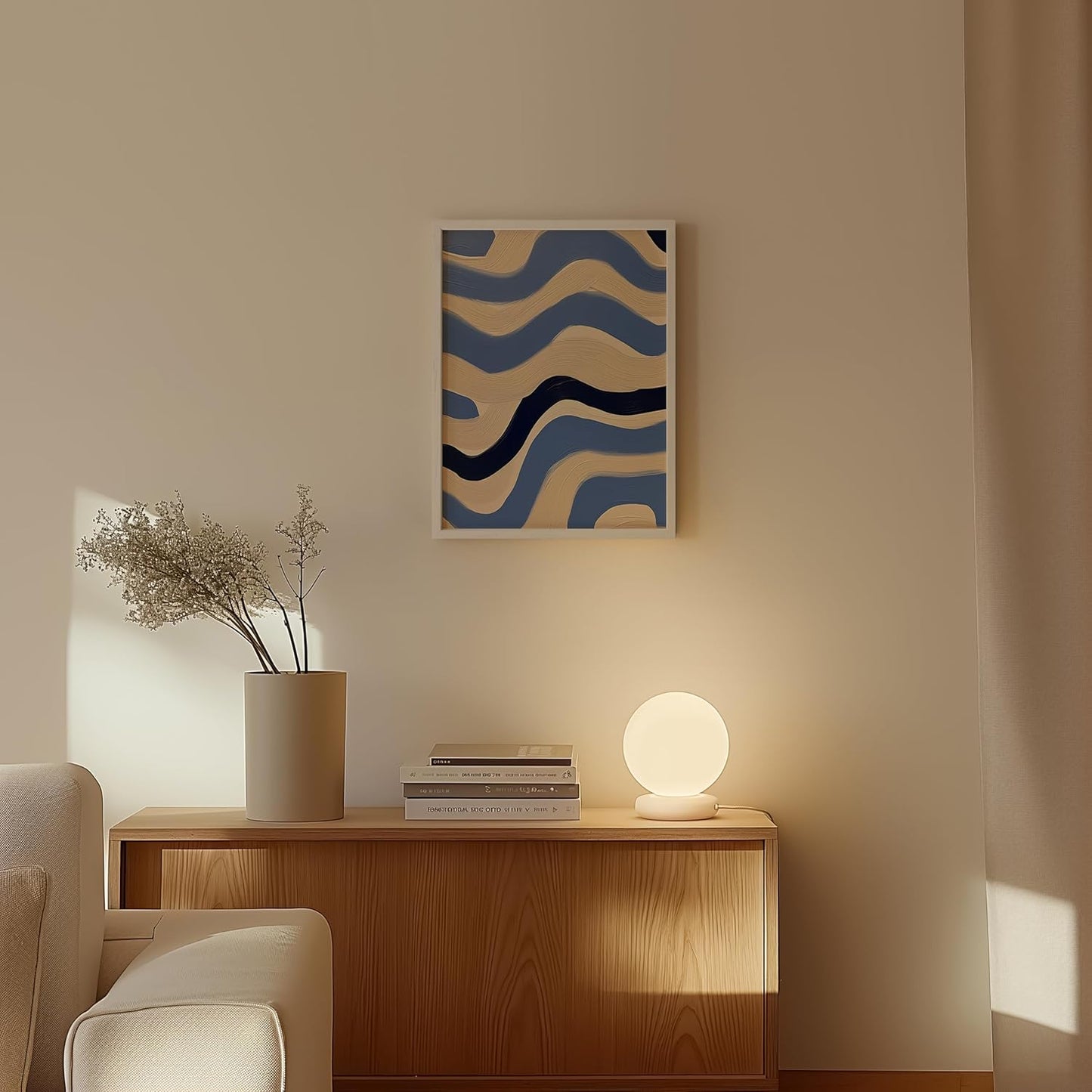 HAUS AND HUES Modern Abstract Wall Art - Blue and Green Living Room Art, Modern Artwork for Walls, Minimalist Picture for Living Room(Blue Abstract Pattern 4, White Frame, 12x16)