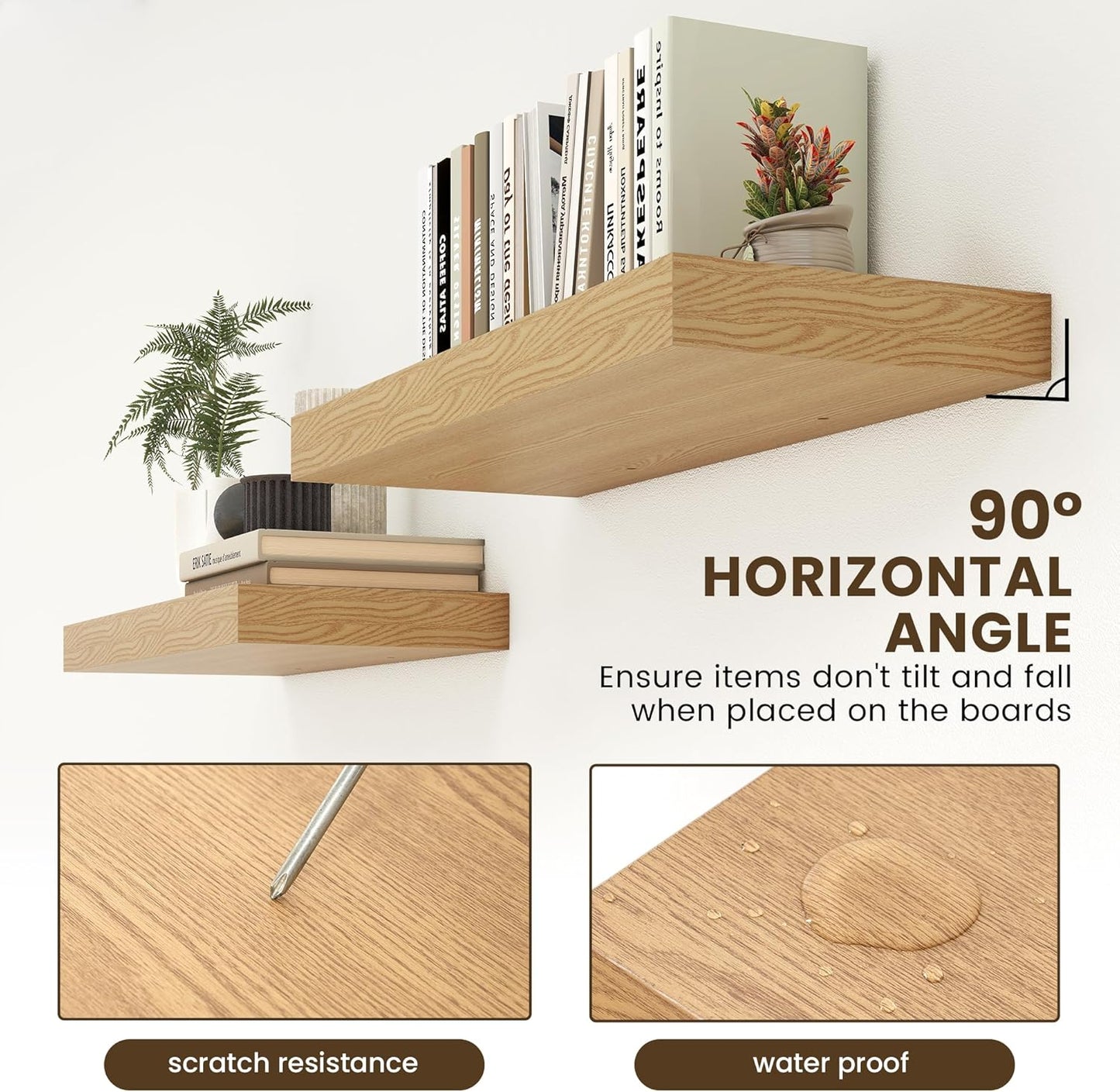 30 Inch Floating Shelves for Wall - 30 Inch Wide x 12 Inch Deep Oak Floating Shelves Set of 2 - Rustic Wide Wood Wall Shelves for Living Room Bathroom Laundry Room Kitchen Home Office