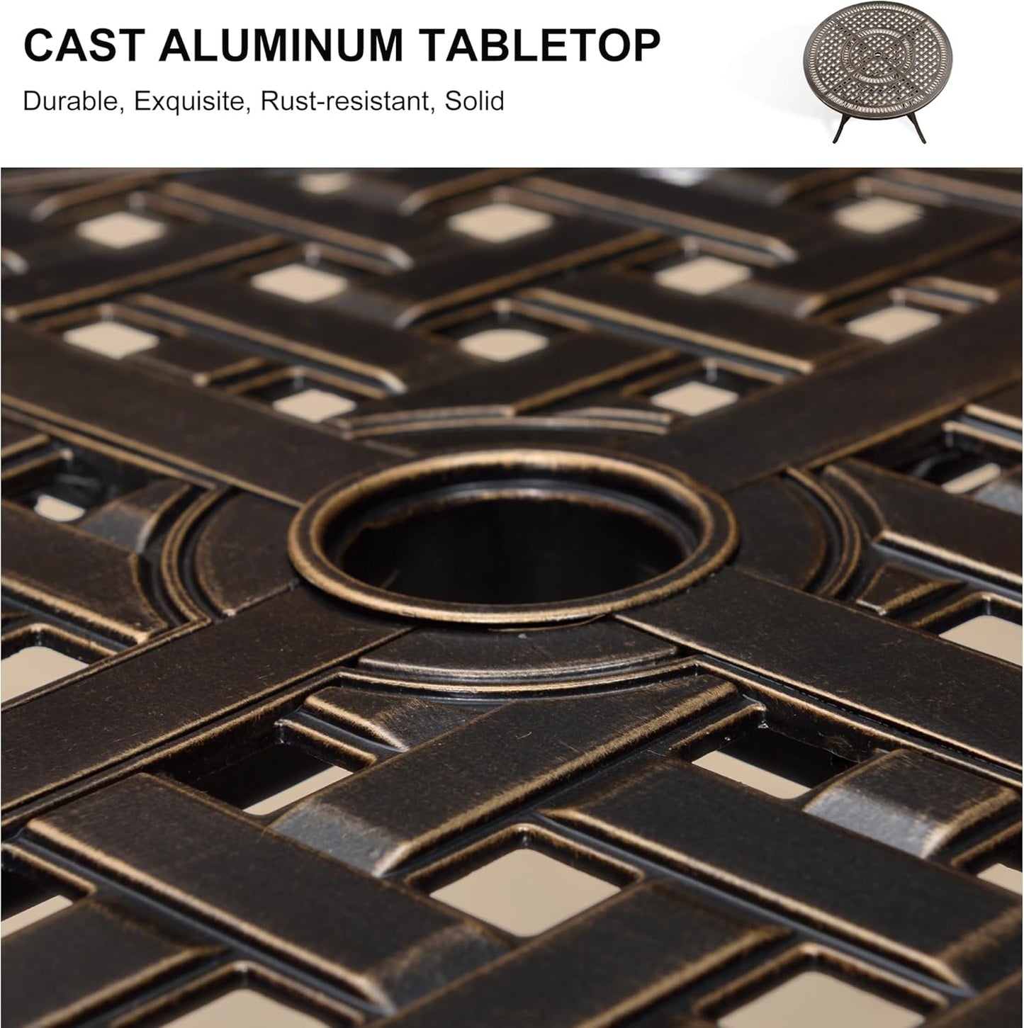 PURPLE LEAF 7 Pieces Patio Dining Set Cast Aluminum Patio Furniture with 6 Armchairs and 47" Round Table, Cushion and Pillow Included, for Lawn Yard Garden Outdoor Dining Set, Navy Blue