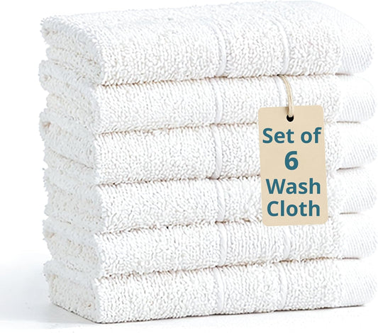 Casa Platino 100% Cotton Washcloths 6 Pack - Spa & Salon Quality Face Towels - Ring Spun, Soft & Absorbent Wash Cloth Rags for Body, Beauty, Home, Gym - Fingertip Towels - 13"x13", White Washcloths