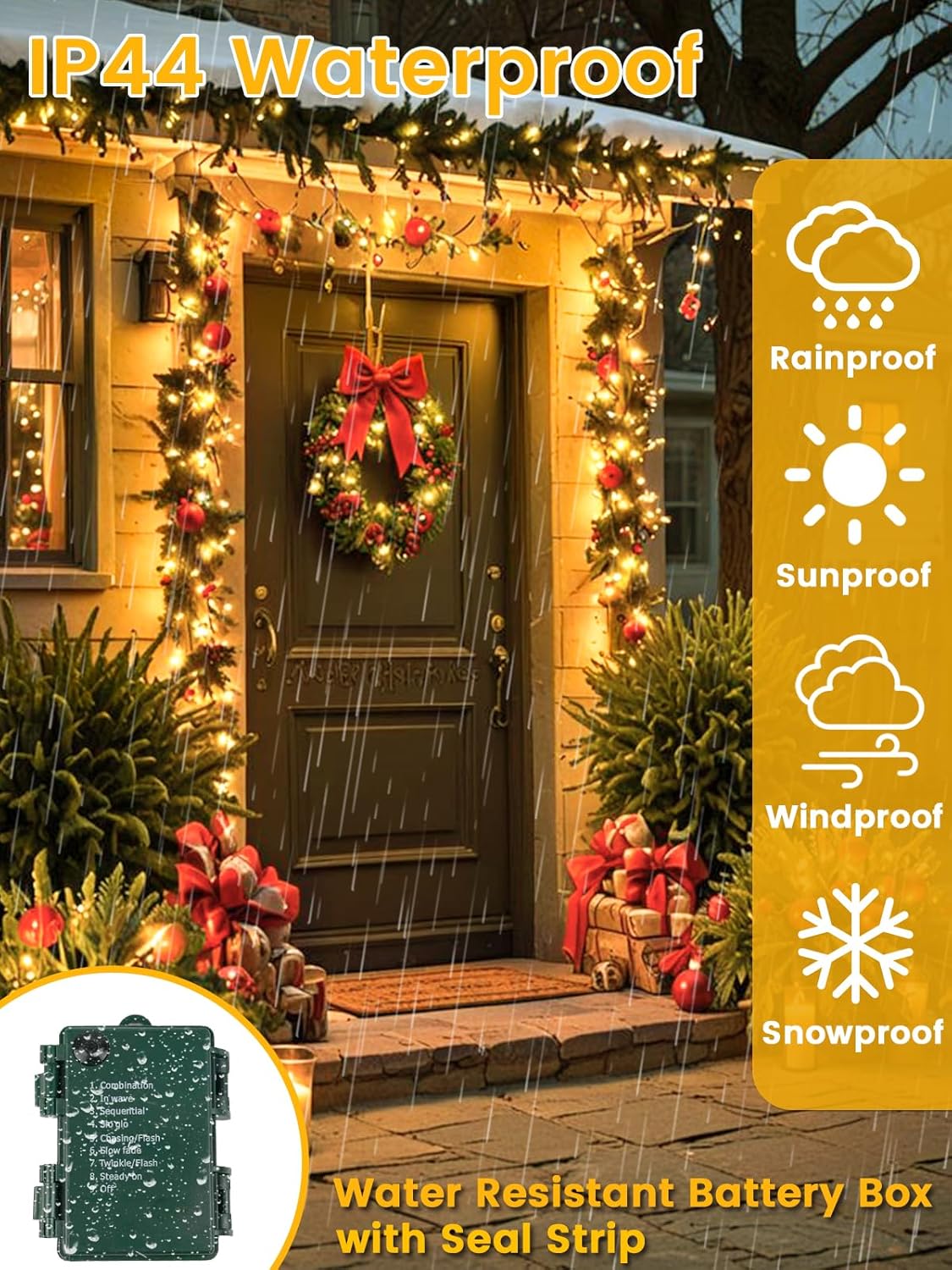 2 Pack Battery Operated Christmas Lights with Timer, 66FT 200 LED Waterproof Battery Twinkle Light, 8 Modes Green Wire Fairy Lights for Indoor & Outdoor Bedroom Tree Christmas Decorations (Warm White)