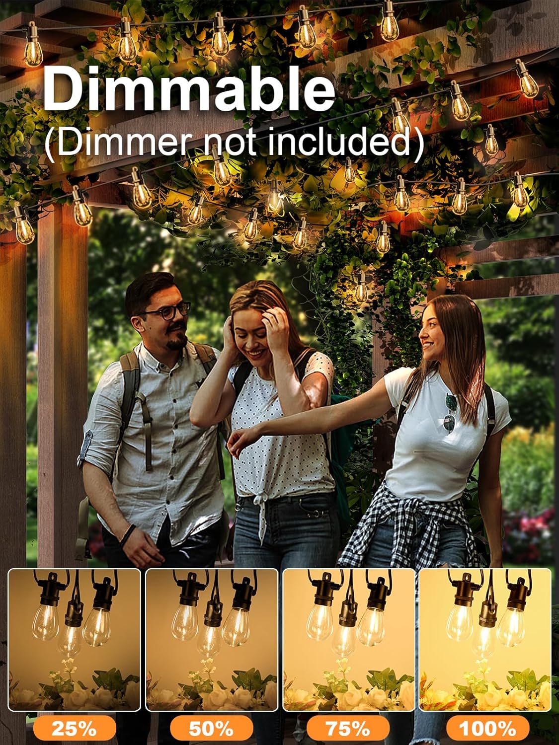 Svater Outdoor String 100 FT, Patio for Outside with Shatterproof S14 Bulbs, Waterproof LED Hanging Lights for Cafe Backyard Bistro Party, Warm White