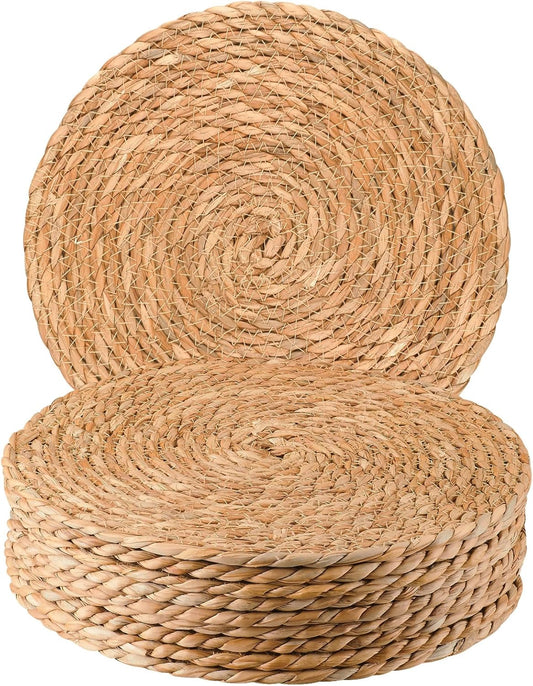 Round Woven Placemats 13.8 Inch Set of 10 - Boho Rattan Placemat Natural Water Hyacinth Placemats, Farmhouse Weave Place Mats, Rustic Braided Wicker Table Mats for Dining Table,Home,Wedding