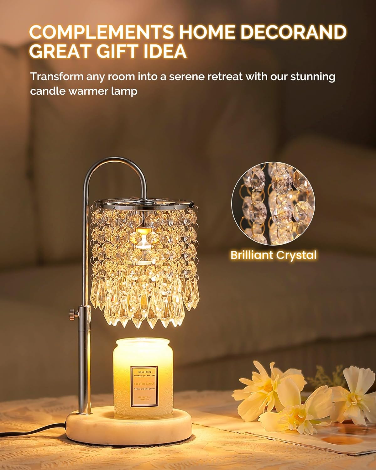 Candle Warmer Lamp with Timer Dimmer and 3 Bulbs, Lamp Candle Warmer with Marble Base,Wax Melt Warmer for Jar Candles, Birthday Gifts for Women Mom, House Warming Gifts New Home Decor