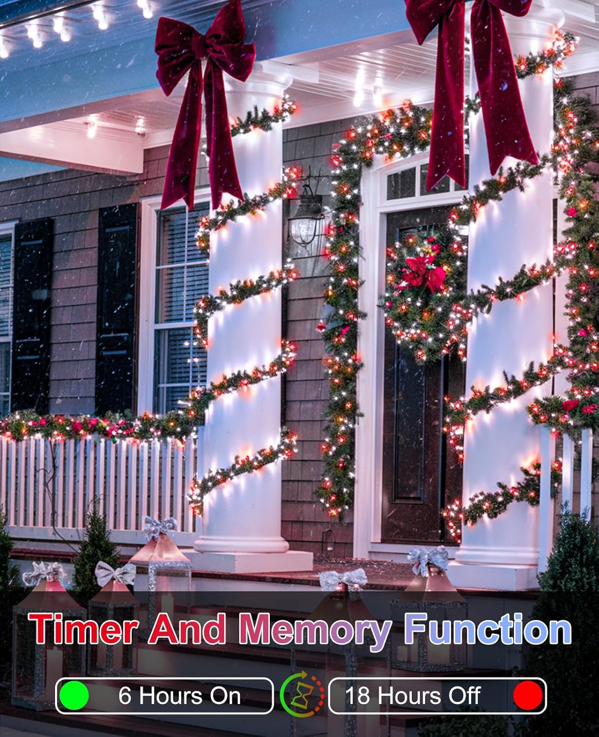 157Ft 480 LED Christmas Decoration Lights, Green Wire Christmas Tree Lights Waterproof, 8 Modes Twinkle Fairy Light for Indoor Outdoor Party Xmas Wedding Garden Patio Decorations, Red White