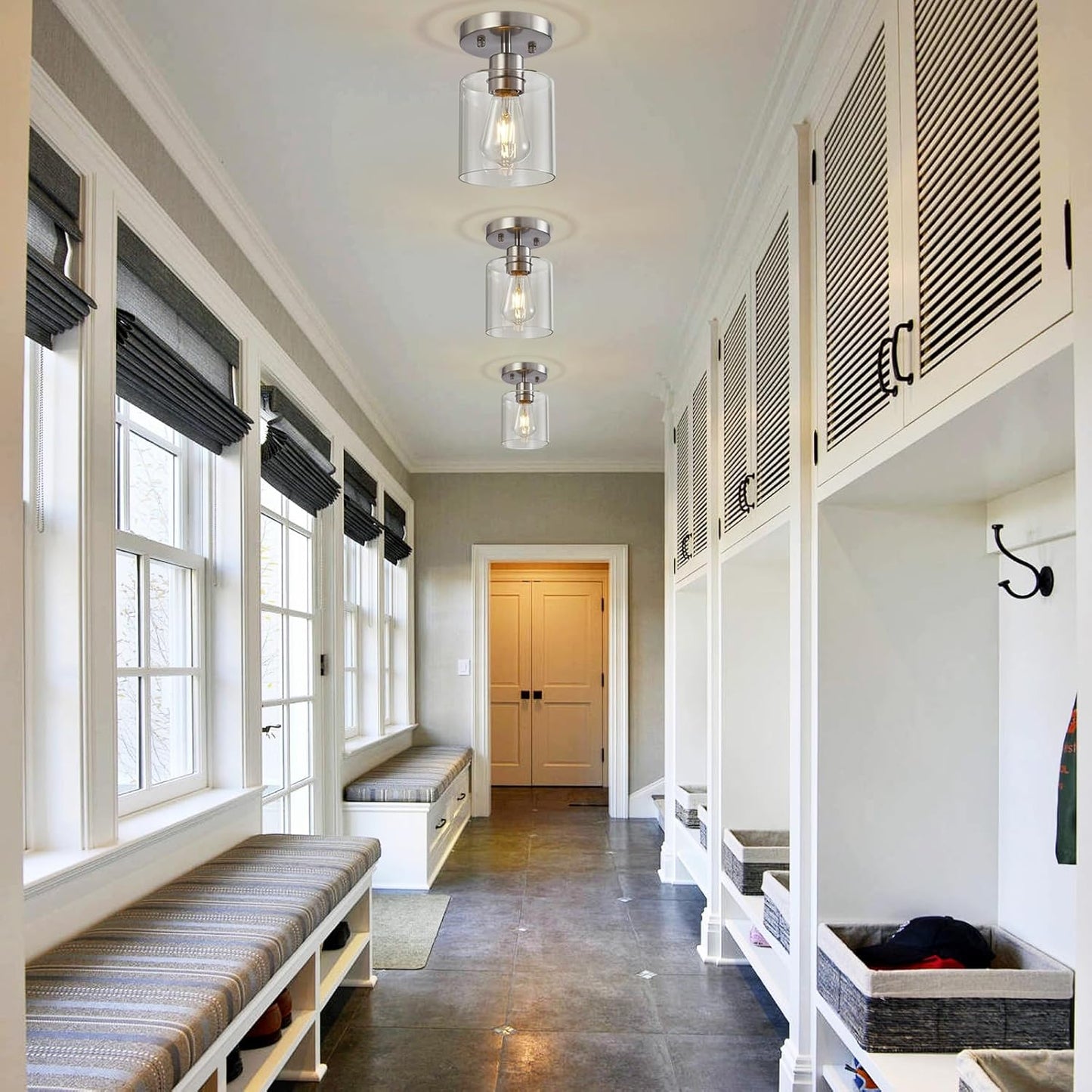 1-Light Semi Flush Mount Ceiling Lights, Brushed Nickel Kitchen Lighting Fixtures Ceiling, Modern Ceiling Light Fixtures with Clear Glass Shade for Hallway Foyer Entryway(3 Pack)