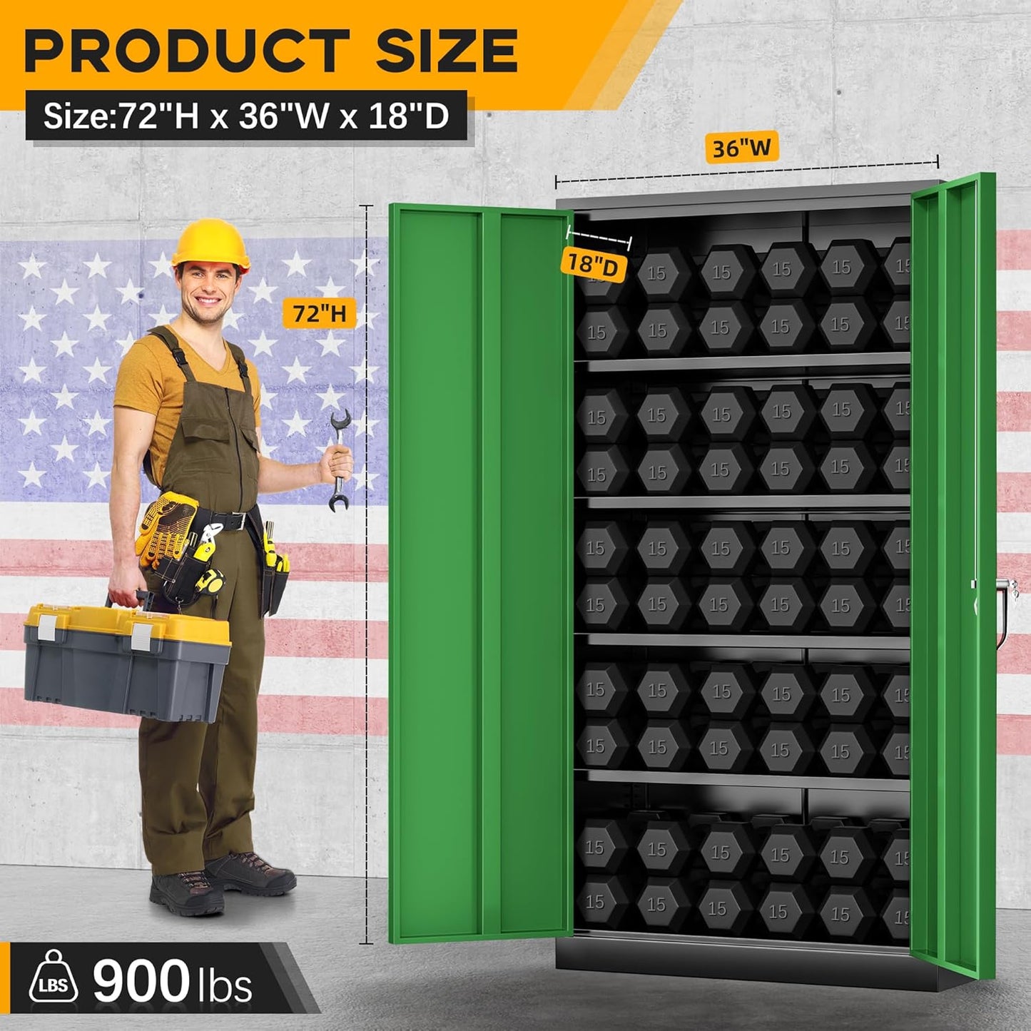 Greenvelly Metal Garage Storage Cabinet with 2 Doors and 4 Adjustable Shelves, 72" HLockable Storage Cabinet,Tall Metal Cabinet Locking File Cabinet for Office,Home, Garage, Gym, School