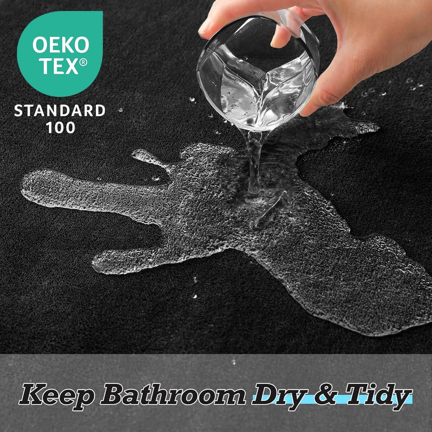 HUXMEYSON Bathroom Rugs Sets 2 Piece, Non-Slip & Quick Dry Bath Mat Set, Ultra Soft Velvet Bath Rugs for Bathroom, Toilet and Shower Floor, Black