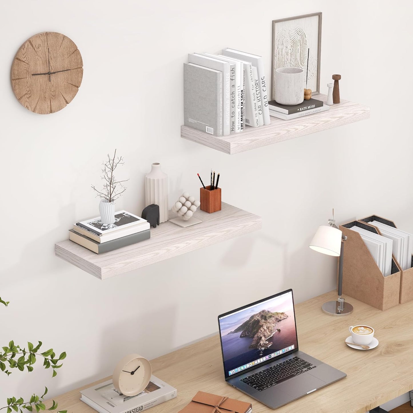 Fun Memories 24 Inch Floating Shelves for Wall, 9.3 Deep Wall Shelves for Home Decor & Storage, 24x9.3x1.5 Large Wooden Shelf with Heavy-Duty Bracket, Deep Shelf for Kitchen, Living Room, Brich Color