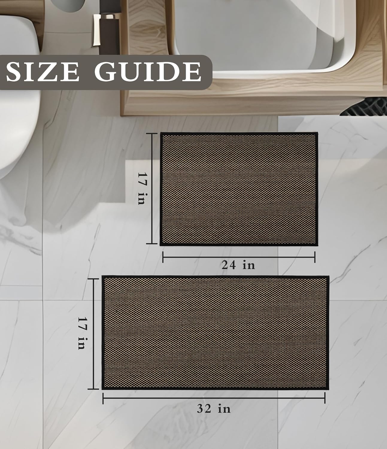 YIHOUSE Bathroom Rugs Sets 2 Pieces, Black Ultra Thin Bath Mats Fit Under Door, Absorbent Quickly Dry Rubber Backing Braided Bath Mat Set, Non Slip Washable Bath Rugs for Bathroom Floor, Black