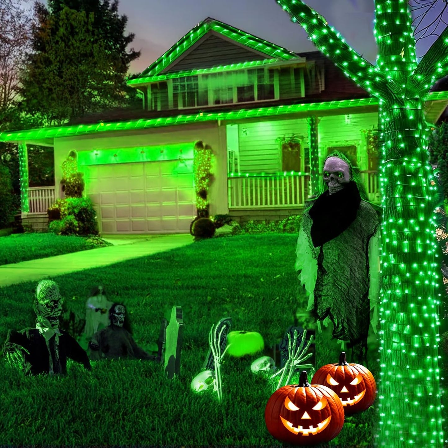 Kwaiffeo Green Fairy Lights, 100FT 300LED Green String Lights Outdoor Indoor, 8 Modes Connectable Light for Christmas Halloween Yard Tree Decor