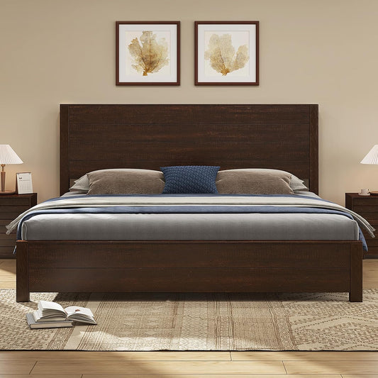 51.2" H Wood Bed Frame with Headboard, Queen Platform Bed Frame with Wooden Slat Support, No Box Spring Needed/Easy Assembly, Rustic Pine, Reclaimed Barnwood
