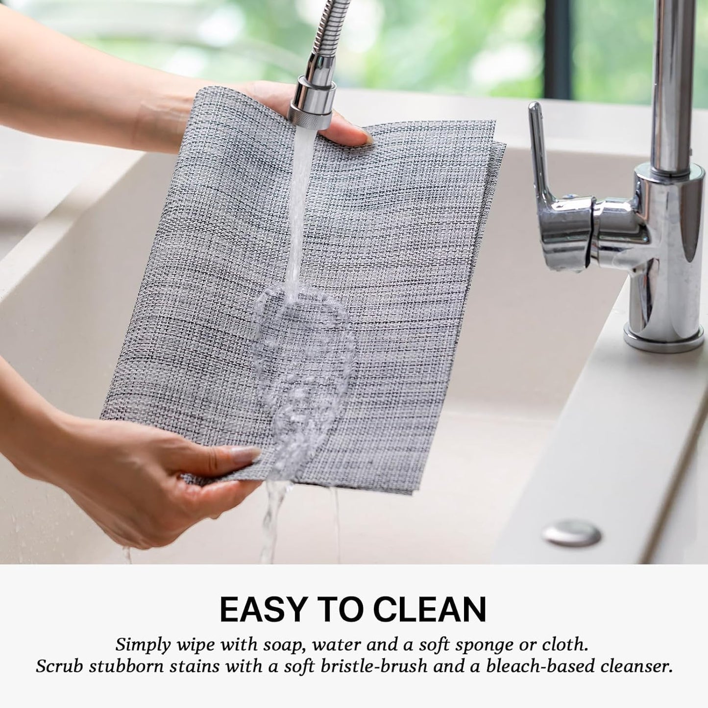 LEXMORE Placemats Set of 8 Vinyl/Plastic Woven Place Mats for Kitchen Table Indoor/Outdoor Washable Placemat Wipeable Dining Table Mats(A-Gray)