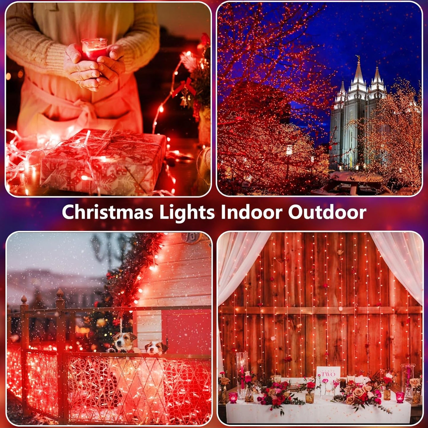 2 Pack Halloween String Lights Battery Operated with Timer, 66FT 200 LED Waterproof Battery Twinkle Lights, 8 Modes Fairy Light for Indoor & Outdoor Party Bedroom Garland Tree Christmas Decor (Red)