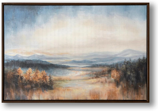 Vintage Framed Fall Wall Art Decor Fall Mountain landscape painting Modern Farmhouse Rustic Canvas Prints Art Calm Warm for Living Room Bedroom Office Kitchen Decoration, 17x24.5 Inch