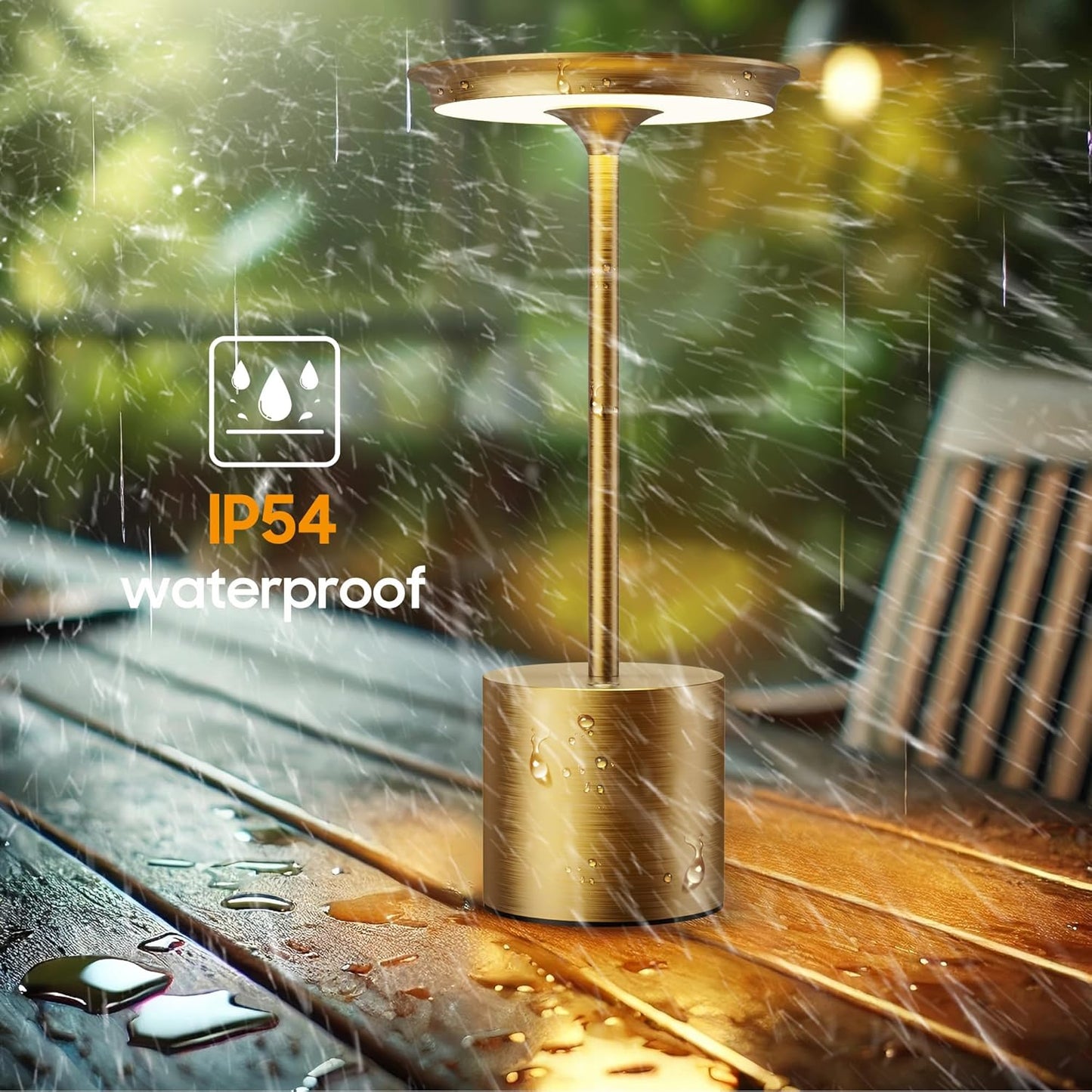 Cordless Table Lamp,Rechargeable 6000mAh Battery Operated Portable Table Light, 3 Color Stepless Dimmable Battery Lamps, LED Table Light for/Restaurant/Outdoor/Patio(Gold)