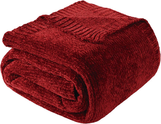 BATTILO HOME Christmas Red Throw Blanket for Couch, Chenille Knit Blanket for Sofa, Chair, Christmas Decor, Super Soft Blanket, 51"x67"