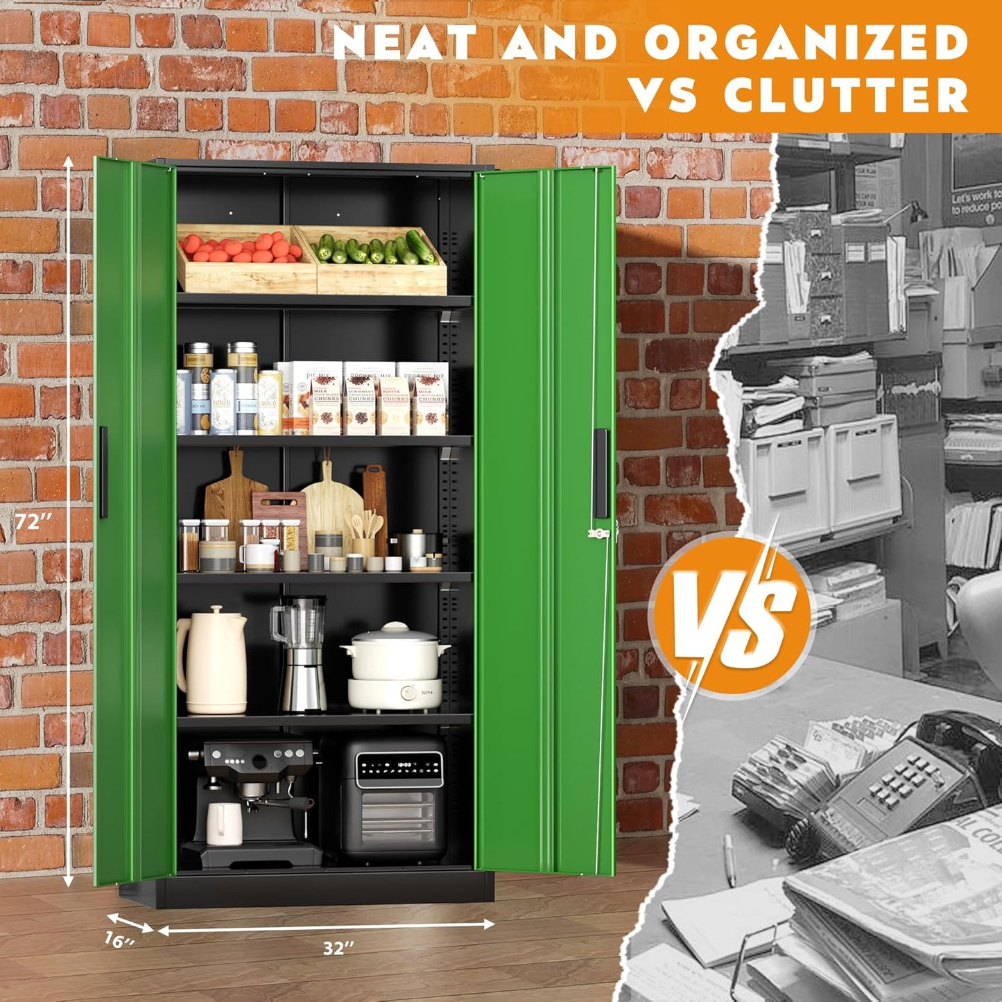 Greenvelly Metal Garage Storage Cabinet, Steel Lockable Storage Cabinet with Doors and Shelves,Office Storage Cabinets, Tall Metal Cabinet for Garage Office School Gym Warehouse