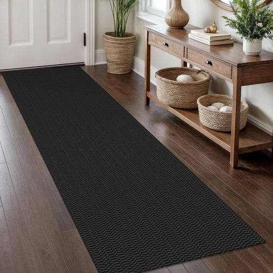 KOZYFLY Washable Runner Rug 2x8 Ft Runners for Hallway Rubber Backed Kitchen Runner Rugs Braided Cotton Entryway Runner Indoor, Carpet Runners for Hallway Entryway Bedroom, Black/Grey