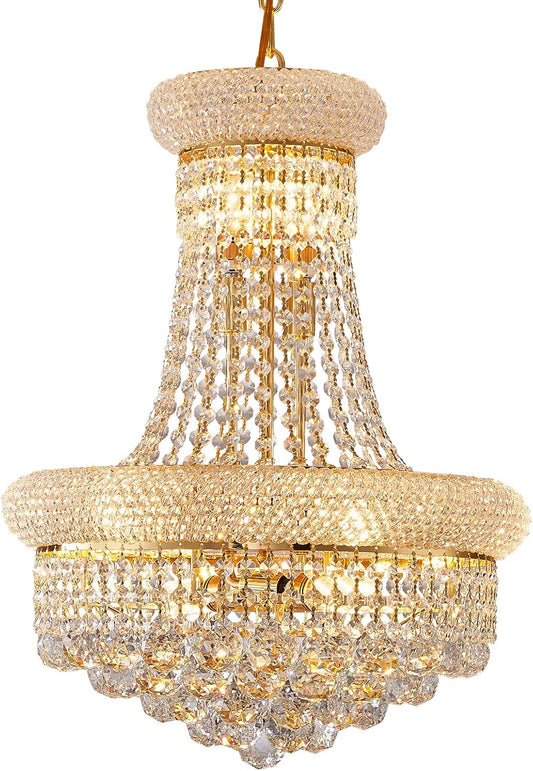 10 Lights Gold Finish Empire Crystal Chandelier Lighting for Dining Room Living Room Foyer Hallway Bedroom Entryway (Dia 18'')