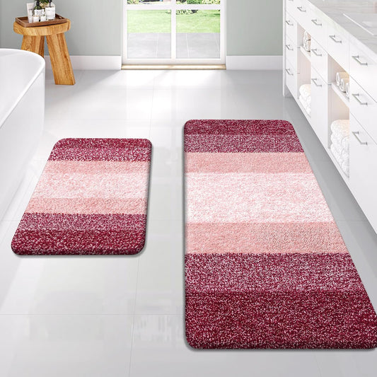OLANLY Bathroom Rug Set 2 Piece, Soft Absorbent Microfiber Bath Rug Set, Non-Slip, Machine Wash Dry, Plush Shaggy Bath Mats for Bathroom (47"x20"+24"x16", Red)