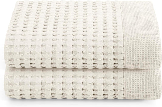 GILDEN TREE Waffle Hand Towels for Bathroom Quick Dry Large Luxury Lint Free Super Absorbent Cotton Hand Towels Set of 2, Modern Style (Cream)