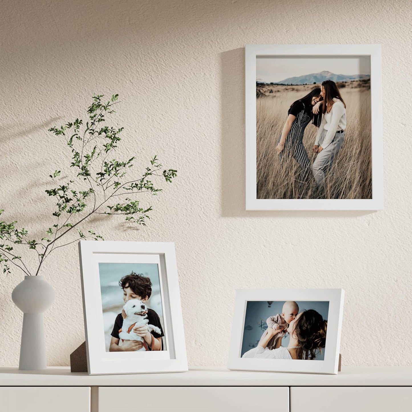 Vittanly 10 Pack Picture Frames Collage Wall Decor, Gallery Wall Frame Set for Wall or Tabletop Display, Engineered Wood and Shatter-resistant Plexiglass, Multi Sizes with 8x10, 5x7, 4x6 Frames, White