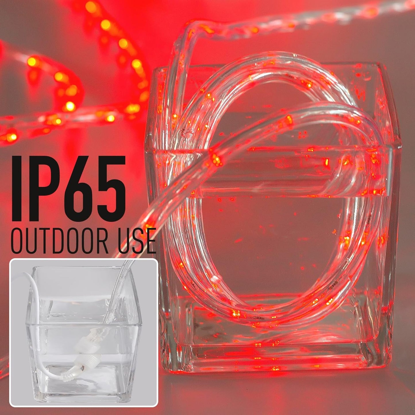 Waterproof LED Rope Lights, Connectable & Flexible with 8 Modes, Outdoor Lighting for Deck, Garden, Pool, Patio & Christmas Decor (Red, 100ft)