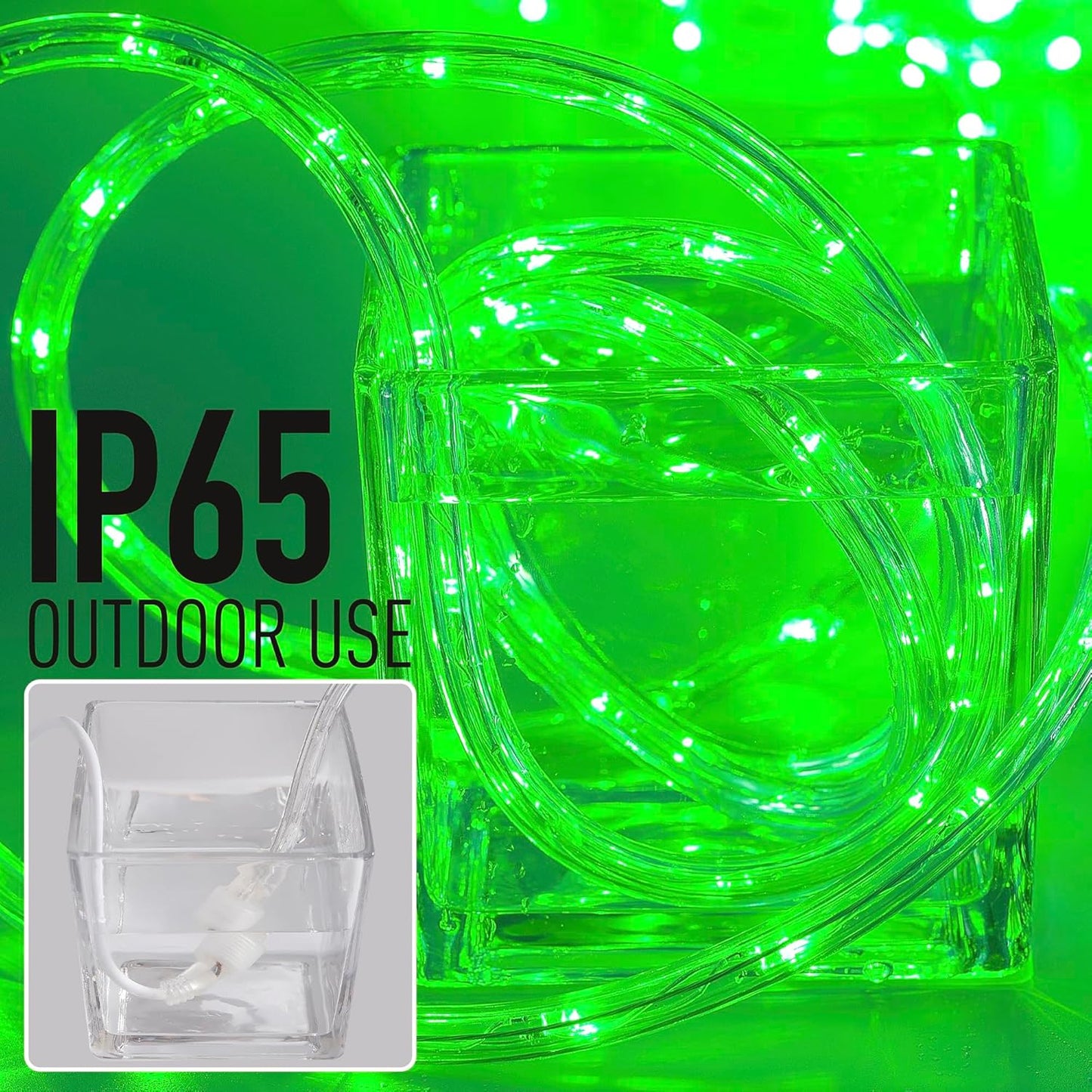 Waterproof LED Rope Lights, Connectable & Flexible with 8 Modes, Outdoor Lighting for Deck, Garden, Pool, Patio & Christmas Decor (Green, 100ft)