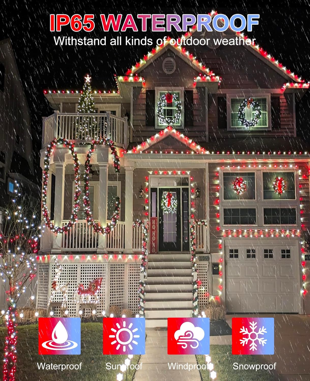 157Ft 480 LED Christmas Decoration Lights, Green Wire Christmas Tree Lights Waterproof, 8 Modes Twinkle Fairy Light for Indoor Outdoor Party Xmas Wedding Garden Patio Decorations, Red White