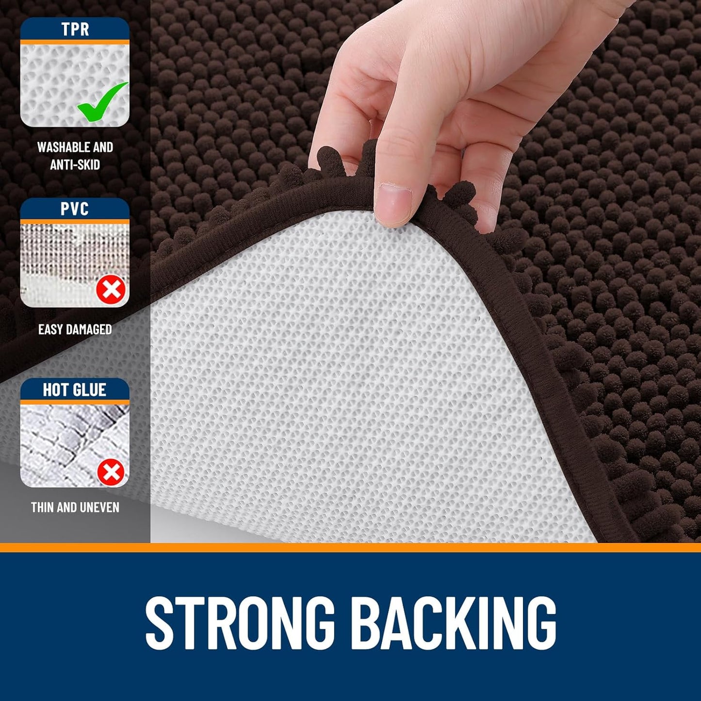 OLANLY Bathroom Rugs Sets 2 Piece, Soft Absorbent Chenille Bath Mats and U-Shaped Contour Toilet Mat Area Rug Set, Machine Washable Bath Carpet, Home Decor Accessories(24"x16"+24"x20", Brown)