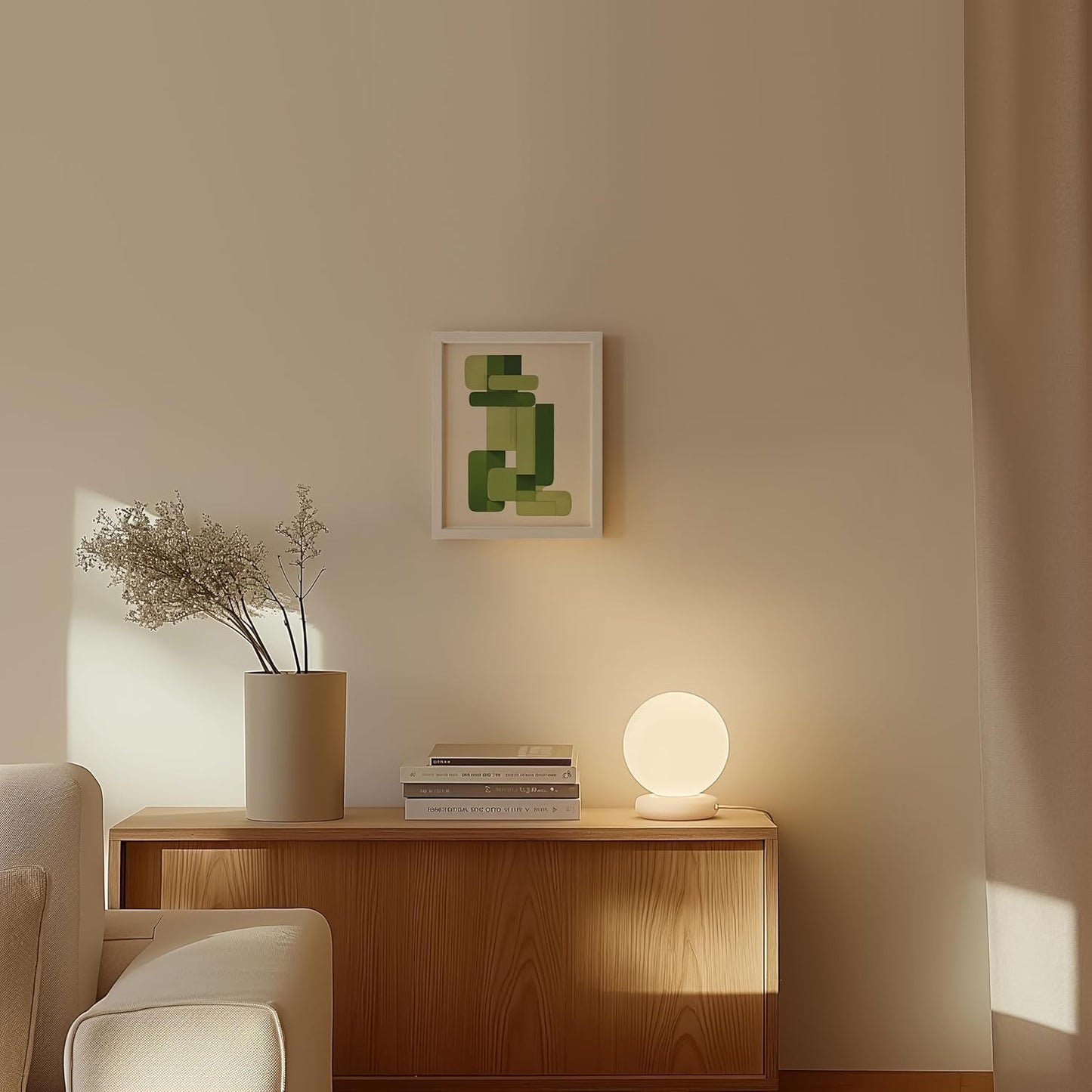 HAUS AND HUES Modern Abstract Wall Art - Blue and Green Living Room Art, Modern Artwork for Walls, Minimalist Picture for Living Room(Green Geometric, White Frame, 8x10)