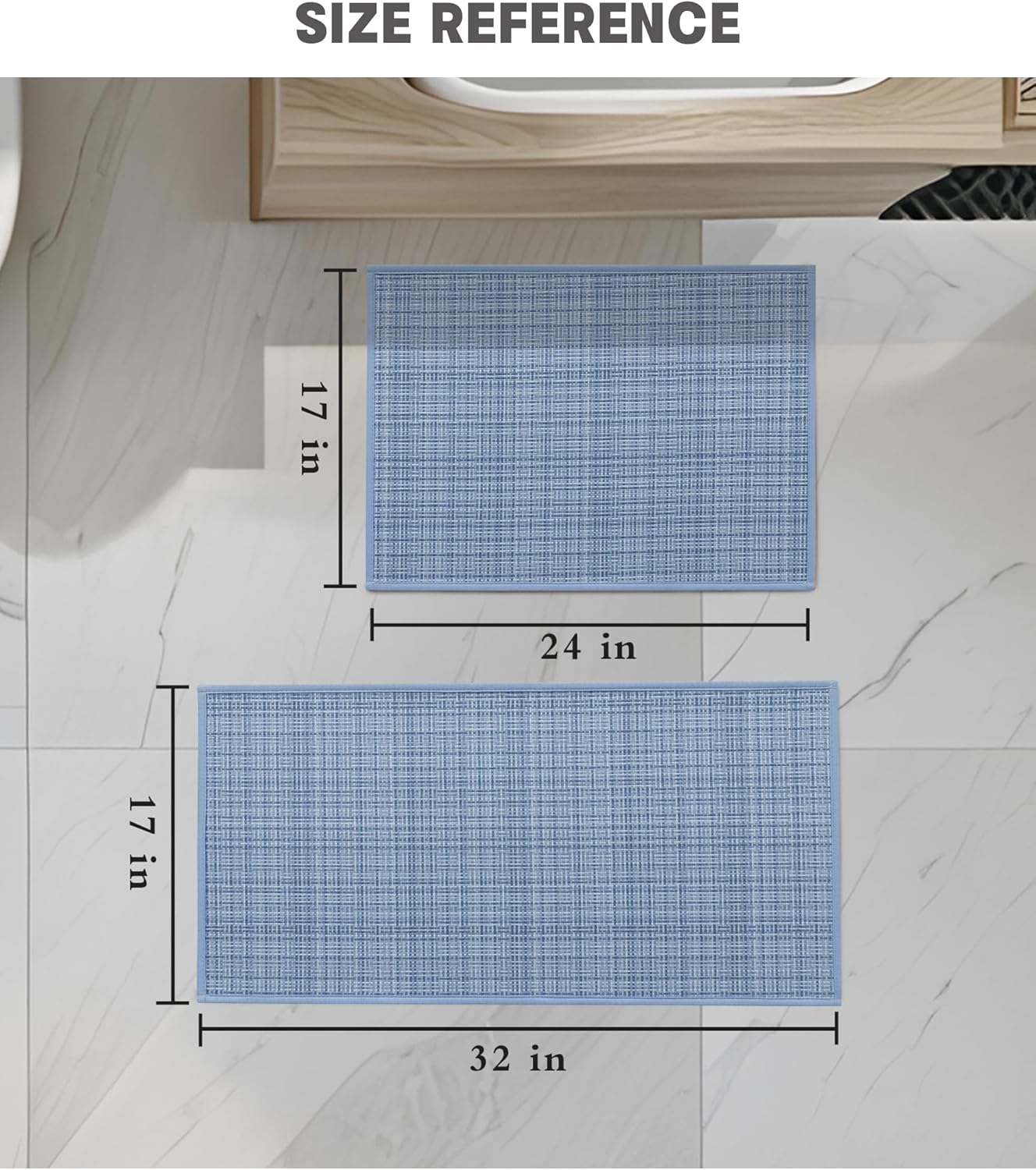 YIHOUSE Bathroom Rugs Sets 2 Pieces, Blue Ultra Thin Bath Mats Fit Under Door, Absorbent Quickly Dry Rubber Backing Braided Bath Mat Set, Non Slip Washable Bath Rugs for Bathroom Floor, Blue