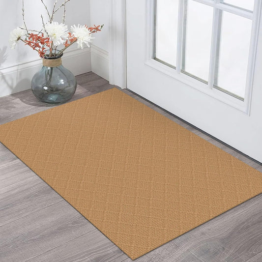 KOZYFLY Washable Area Rug 2x3 Ft Small Entryway Rug Throw Rugs with Rubber Backing Indoor Door Mat, Braided Cotton Floor Carpet for Front Entrance Bathroom Kitchen Foyer, Warm Tan