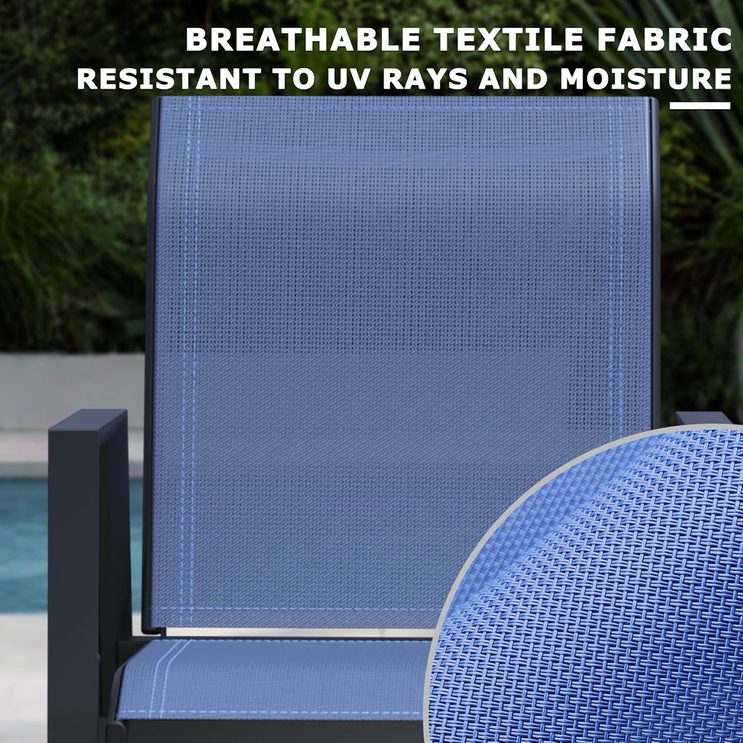 5 Piece Outdoor Dining Set, Patio Table and Chairs Set of 4, 42" Black Round Patio Table with 4 Blue Stackable Patio Chairs for Lawn, Garden, Porch