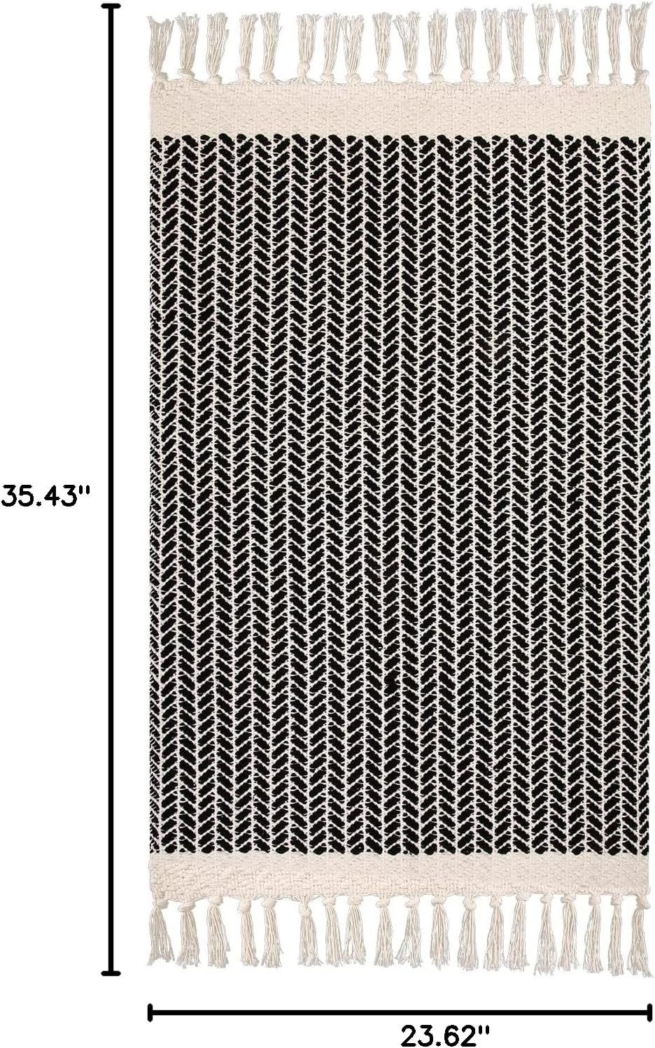 Lahome Boho Bathroom Rugs, Small 2x3 Front Door Mat Lightweight Kitchen Rug Woven Cotton Area Rug with Tassels, Farmhouse Washable Black and White Throw Rug Low Pile Carpet for Entry Laundry