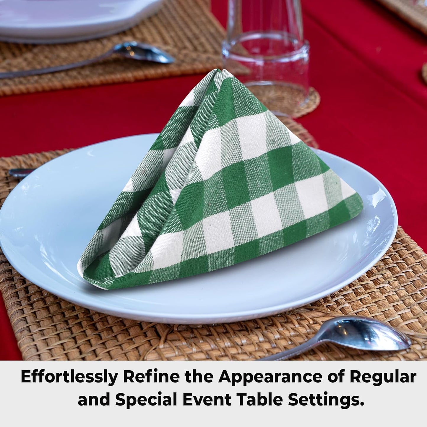 Urban Villa Cotton Dinner Napkins Set of 6, Highly Absorbent 20x20 Inches Premium Cloth Napkins Hotel Quality Reusable & Washable Table Dinner Napkins for Home & Weddings - Hunter Green/White, Checks