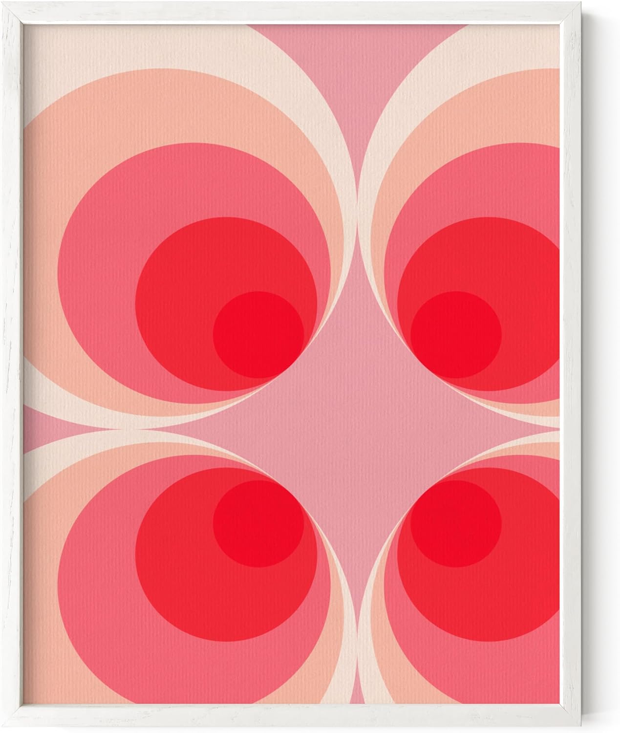 HAUS AND HUES Colorful Abstract Wall Art - Minimalist Retro Picture for Living Room Decor, Red and Pink Modern Wall Art Painting (Pink Mod, White Frame, 11x14)