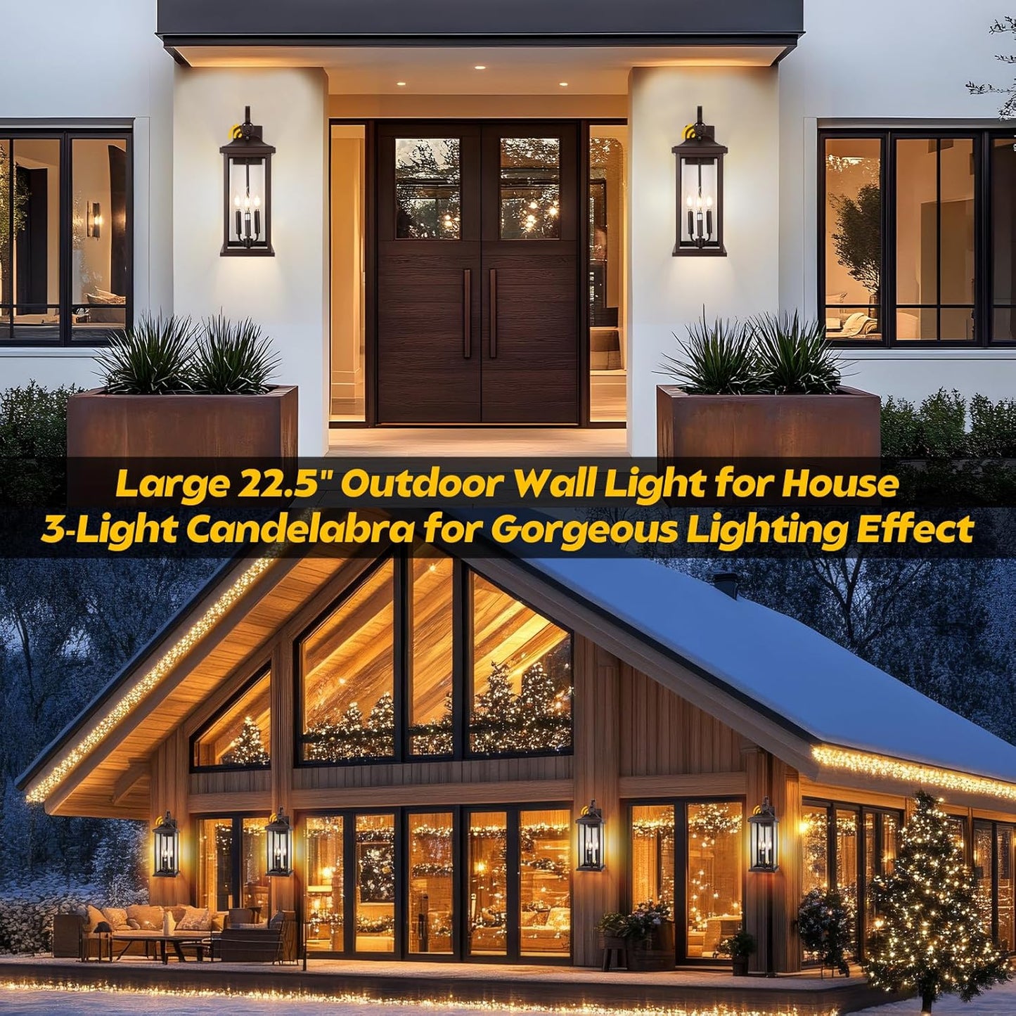 1-Pack 23” Dusk to Dawn Outdoor Light Fixture Oil Rubbed Bronze 3-Light, Extra Large Exterior Lighting Photocell Sensor Outside Wall Lantern for House Brown Porch Garage Light, E12
