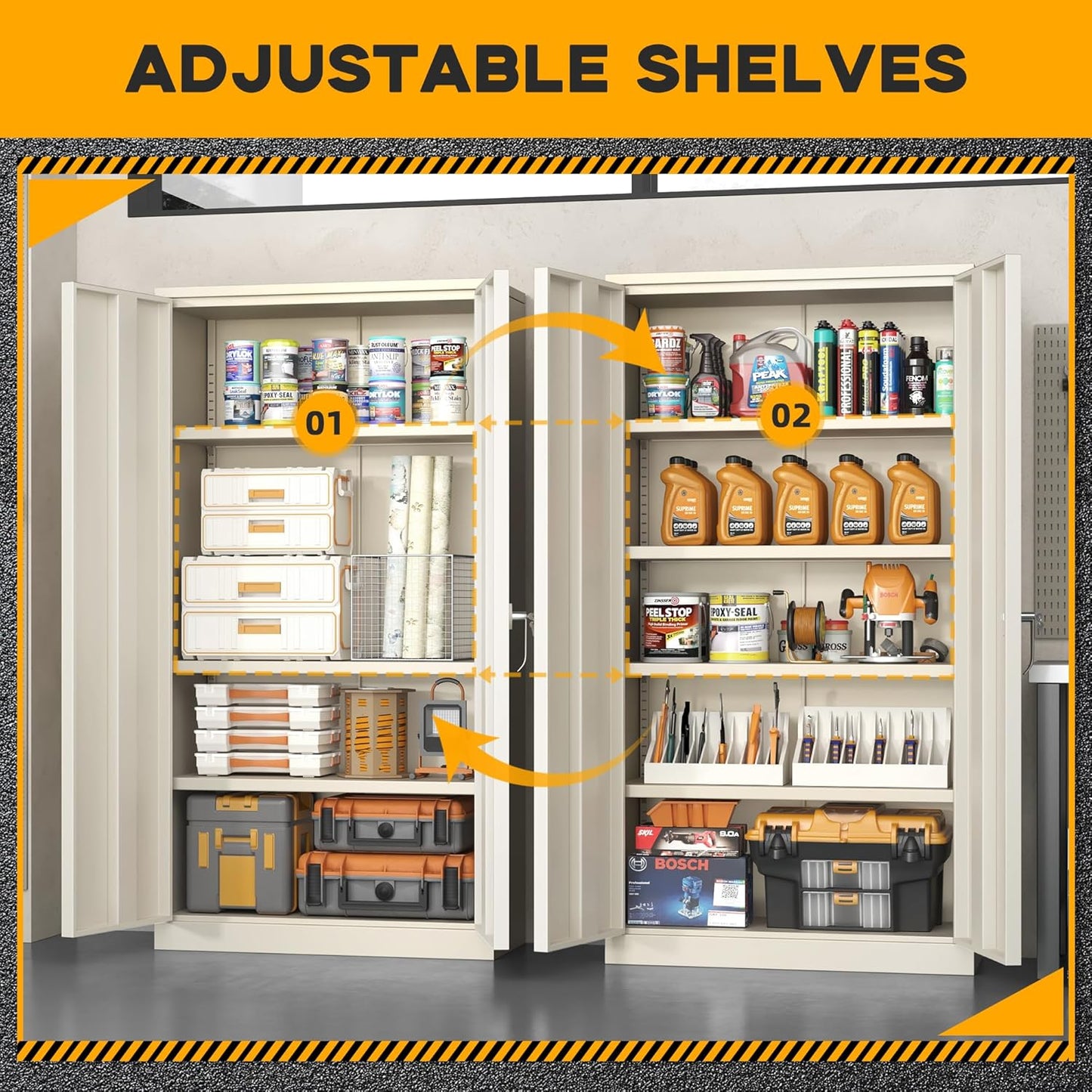 Greenvelly Metal Garage Storage Cabinet with 2 Doors and 4 Adjustable Shelves, 72”H Steel Lockable Storage Cabinet,Tall Metal Cabinet Locking File Cabinet for Office,Home, Garage, Gym, School