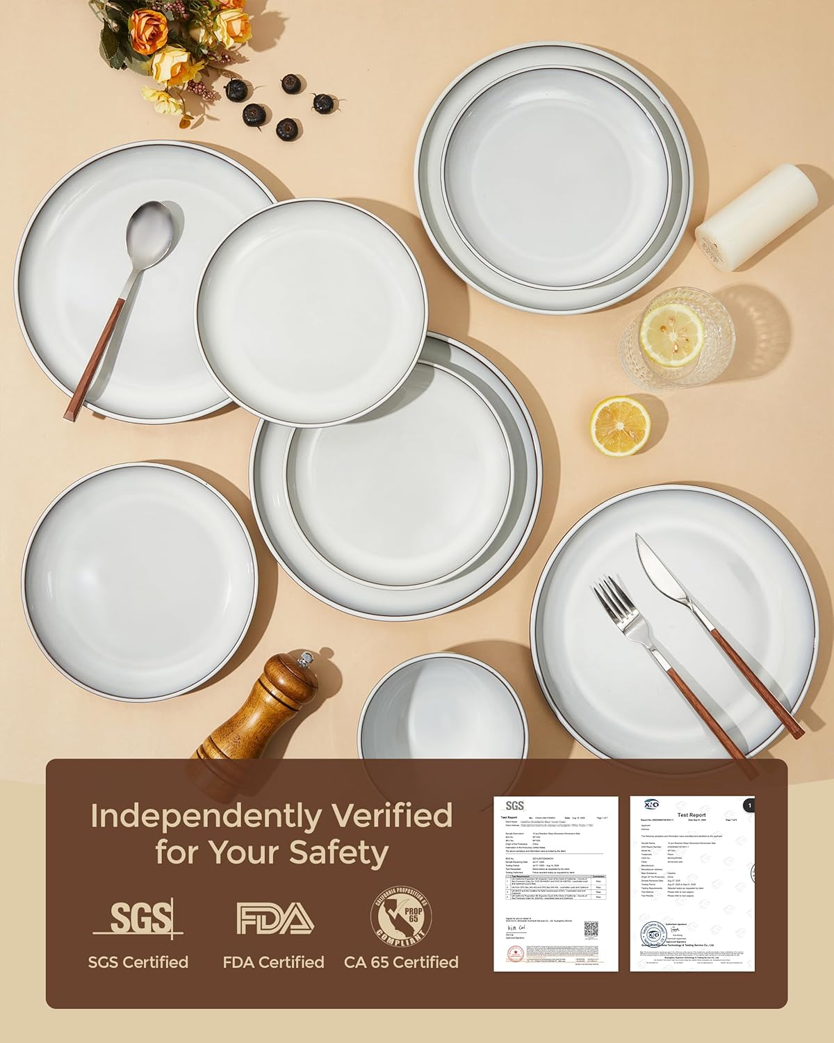 24 Piece Stoneware Dinnerware Set for 8, Moonstone White Plates and Bowls Set, Reactive Glaze Ceramic Dish Set, Durable & Chip Resistant, Modern Rustic Look, Microwave & Dishwasher Safe