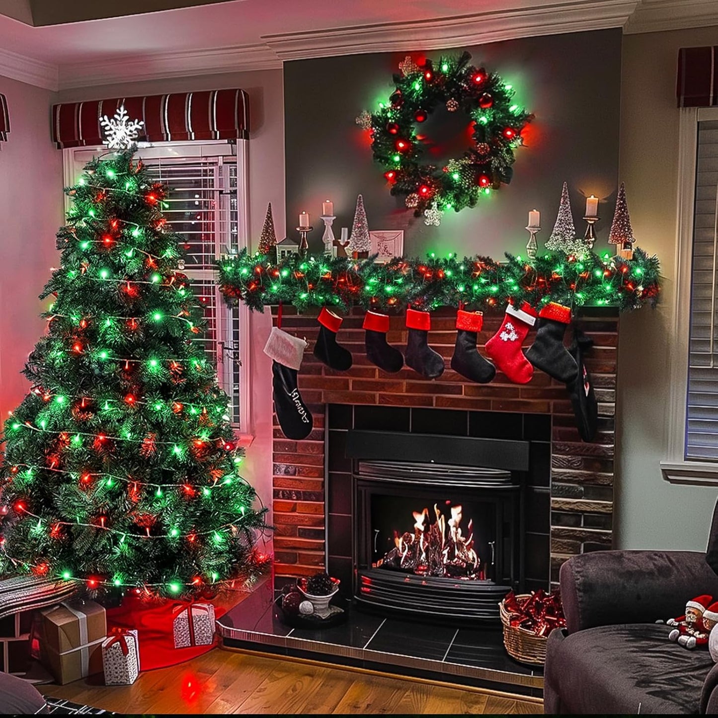 JMEXSUSS 500 LED Red and Green Christmas Lights, 8 Modes 163ft String Lights Plug in with Remote Control, Clear Wire Christmas String Lights Outdoor Waterproof for Outside Tree Yard Wedding