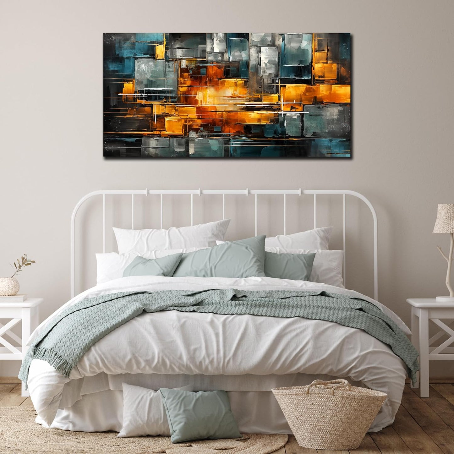 ENTANUB Abstract Wall Art for Living Room, Orange and Dark Green Canvas Wall Decor for Bedroom, Print Paintings Artwork, Size 29 x 59 Inches